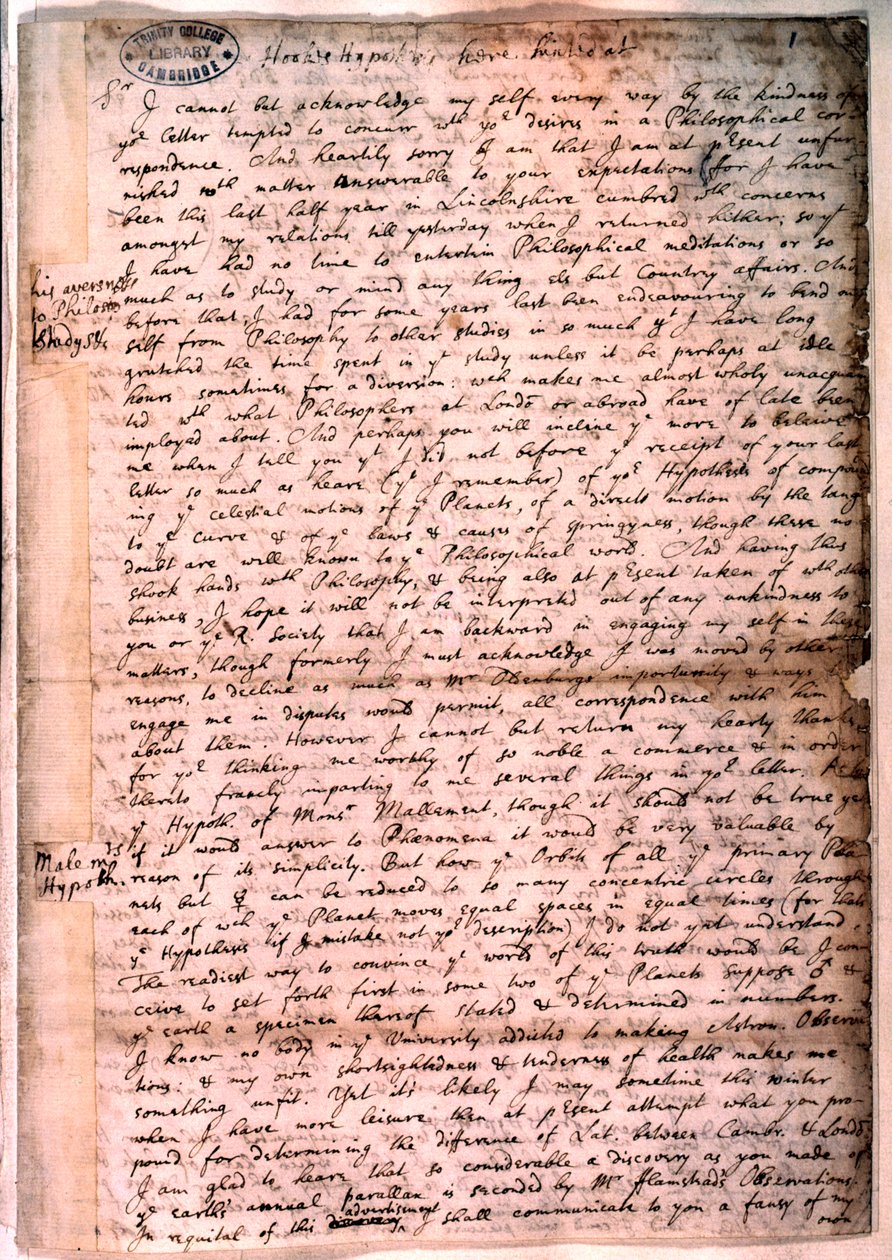 Isaac Newton tarafından yazılan mektup, 28 Kasım 1679 by Isaac Newton