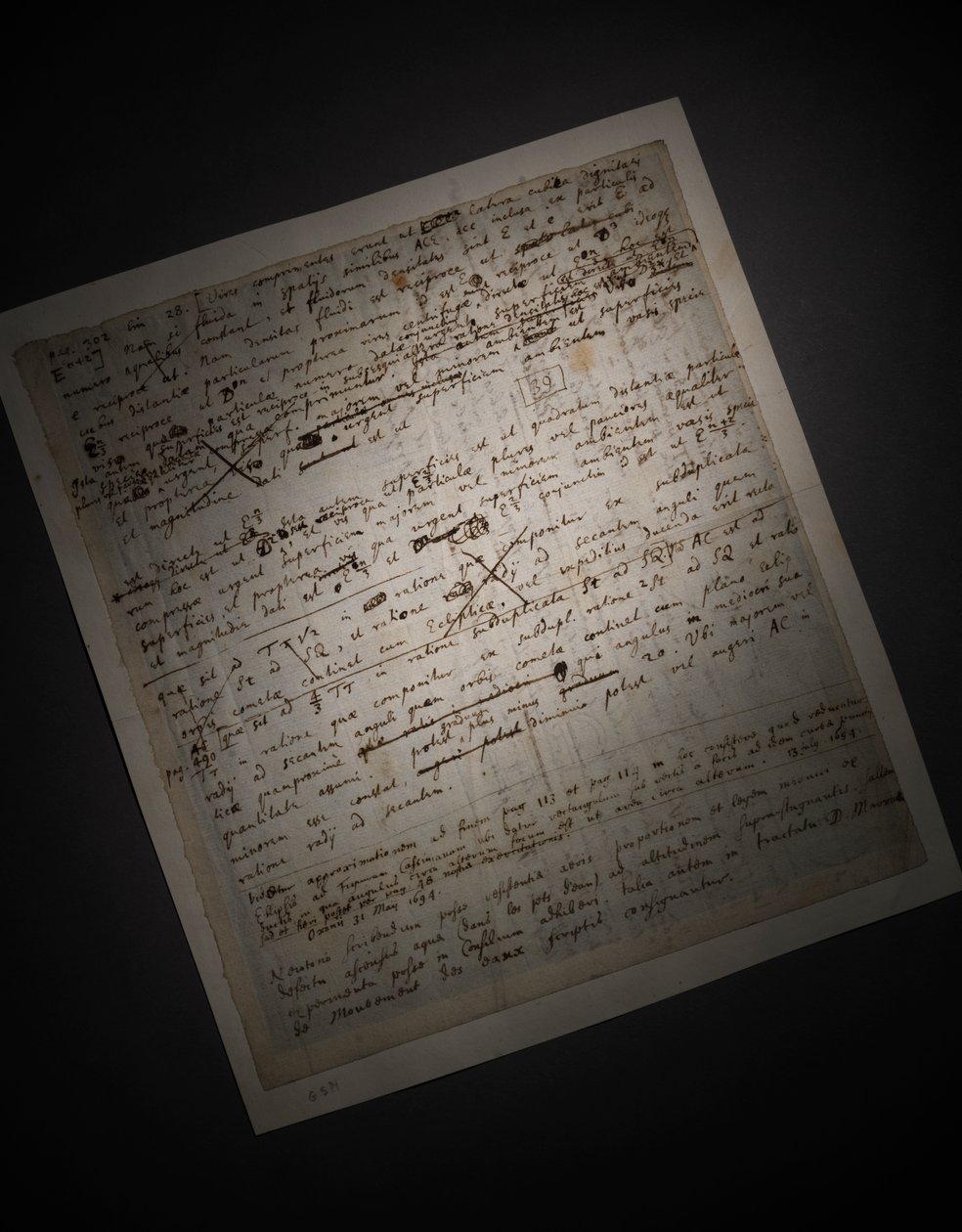 Principia Mathematica için iki sayfa revizyon by Isaac Newton