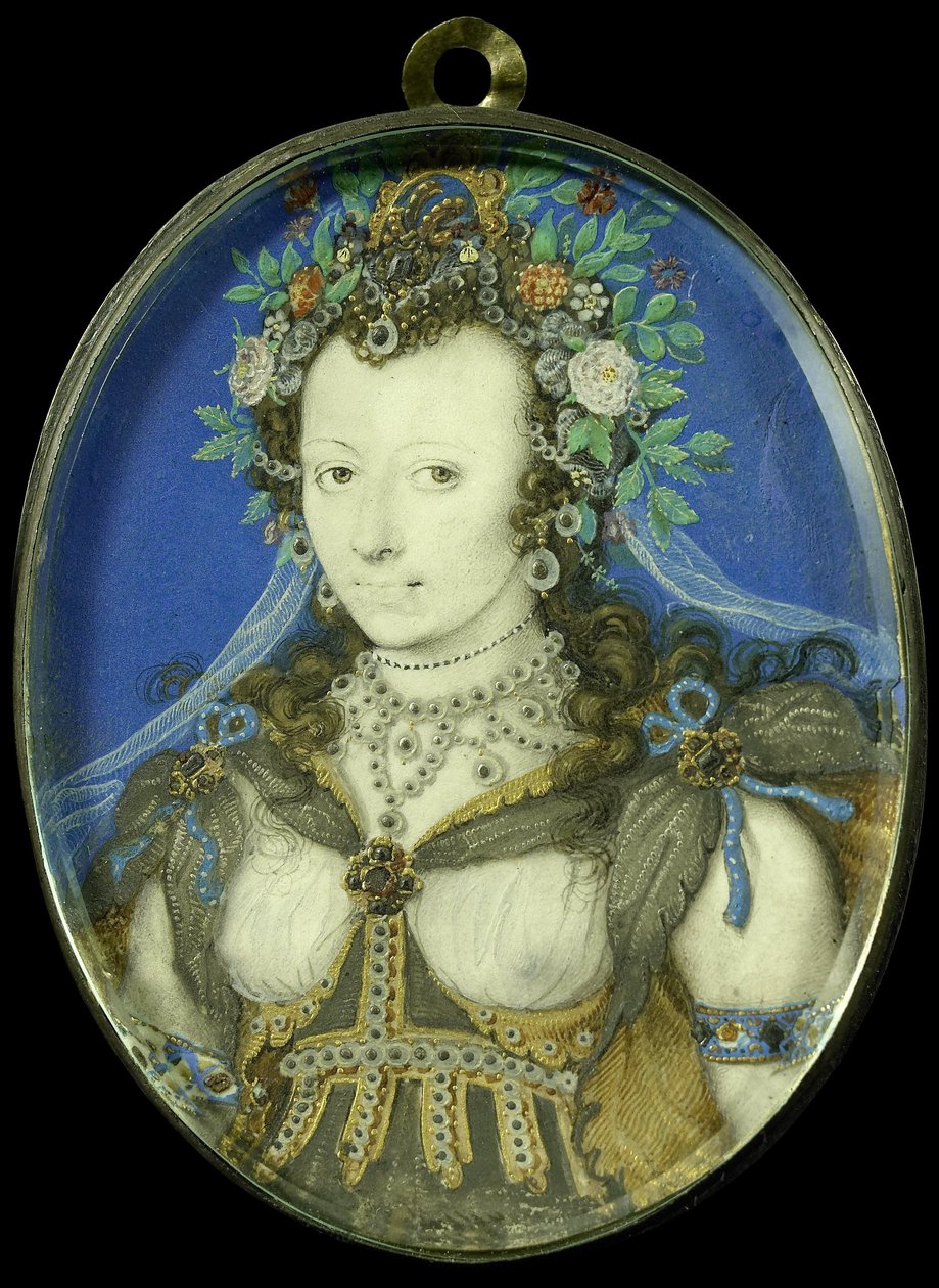 Flora olarak bir kadının portresi, c.1600-17 (parşömen, gümüş ve cam) by Isaac Oliver