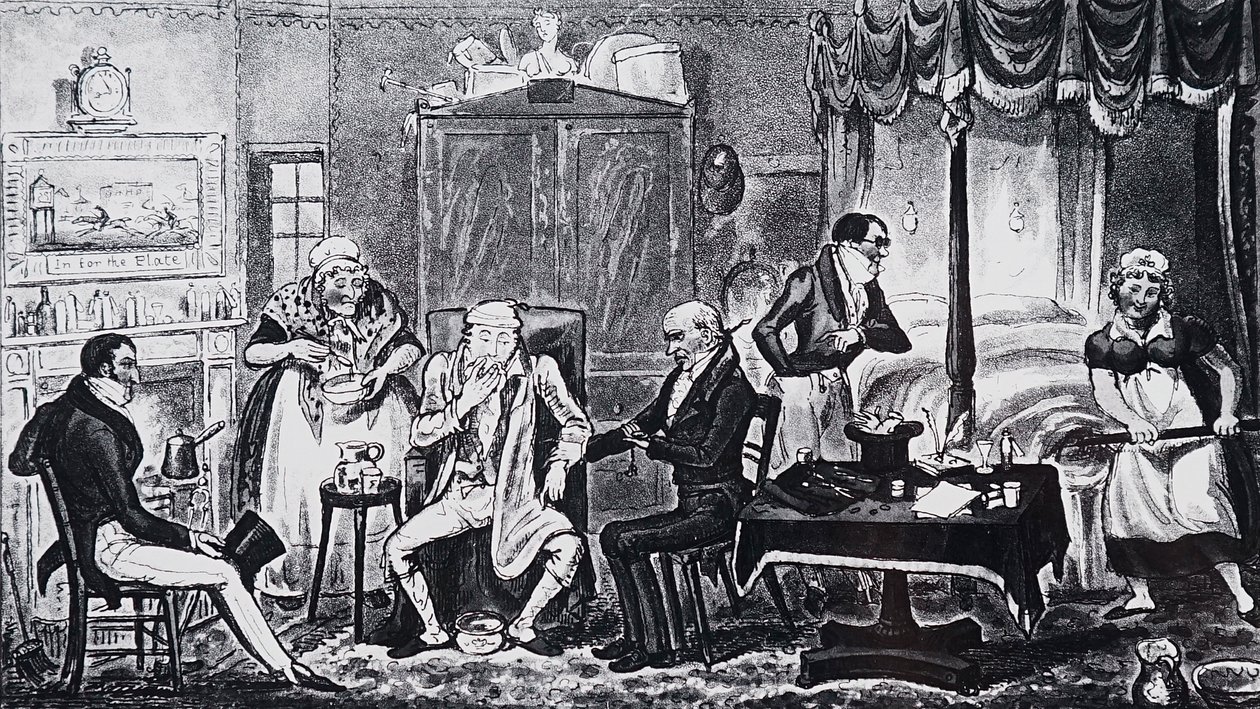 Aşırı hoşgörünün etkilerinden muzdarip bir adam by Isaac Robert Cruikshank