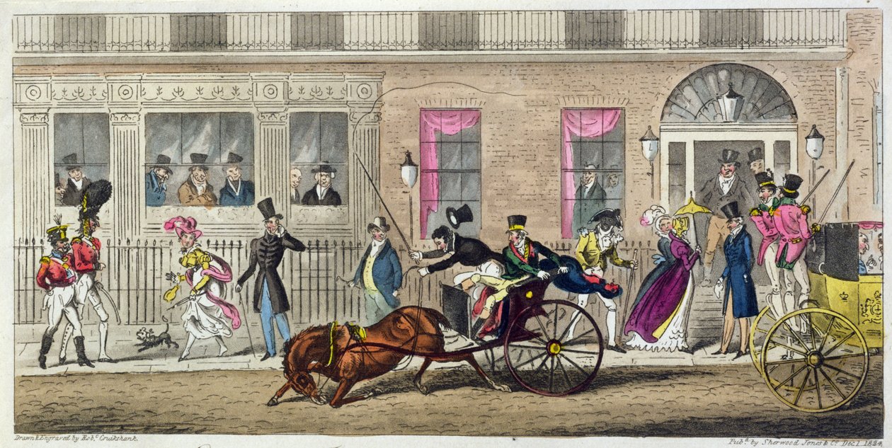 Balıkçı Salonunun Dışı, Düzenli Bir Arıza, 1824 (aquatint) by Isaac Robert Cruikshank
