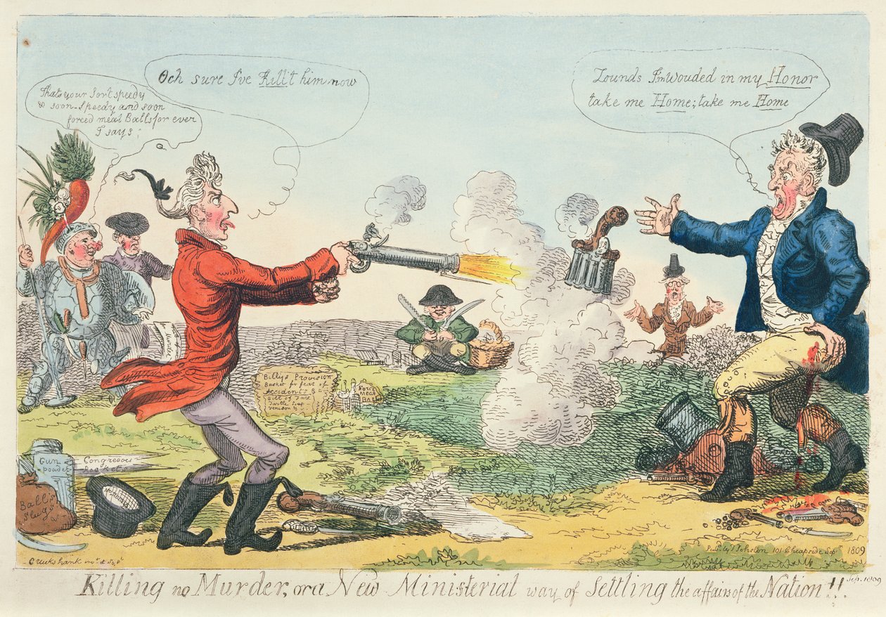 Hiçbir Cinayeti Öldürme veya Ulusun işlerini halletmenin Yeni bir Bakanlık yolu!, 1809 (renkli gravür) by Isaac Robert Cruikshank