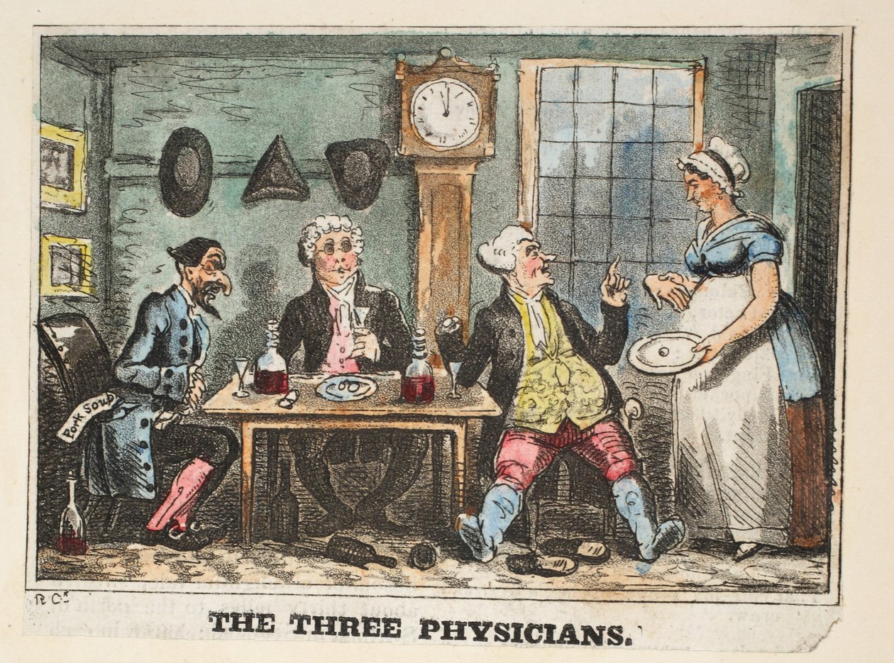 The Three Physicians, 1824 dolayları (el boyaması gravür) by Isaac Robert Cruikshank