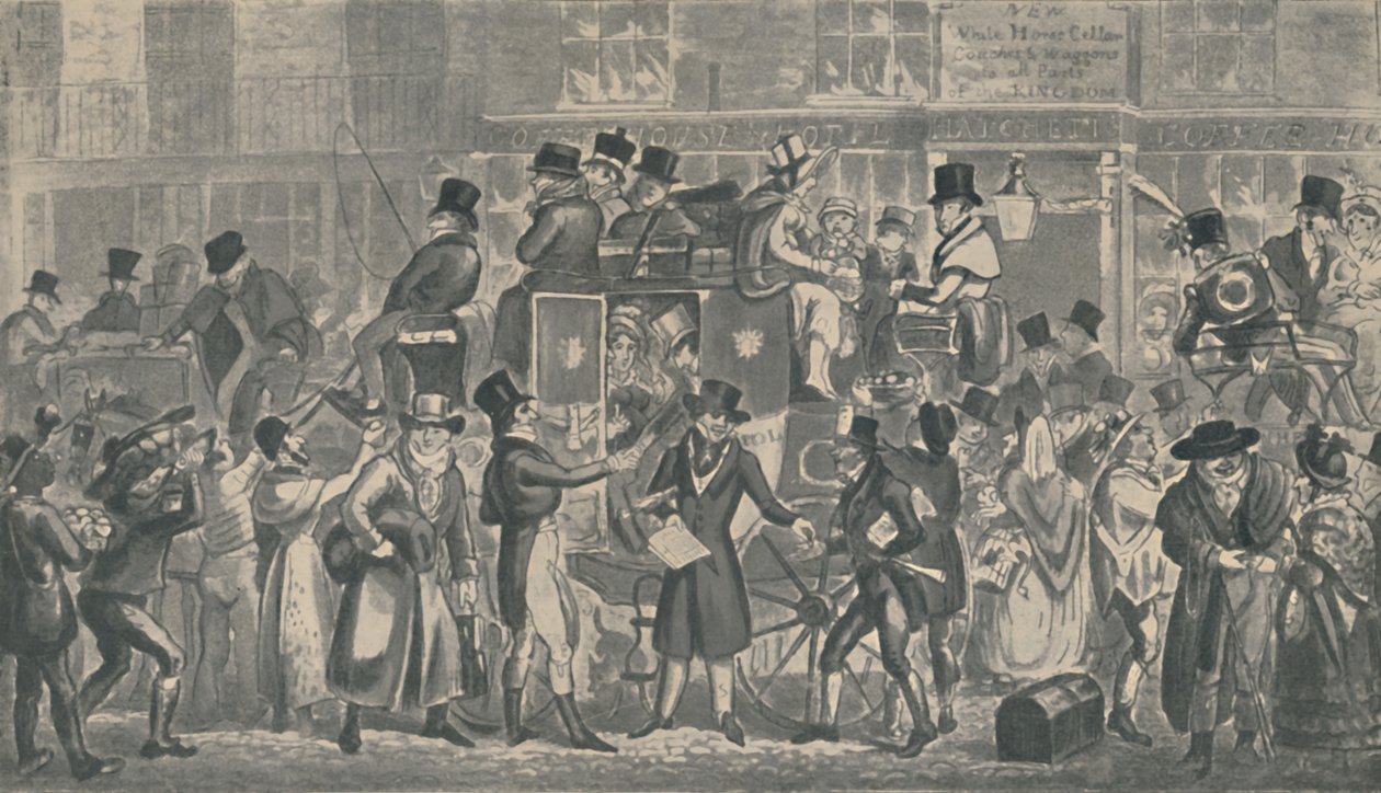 White Horse Mahzeni Dışında, Piccadilly, 1821, 1920. Sanatçılar: Isaac Robert Cruikshank, George Cruikshank. by Isaac, Robert and George Cruikshank