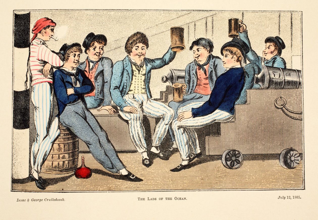 The Lads of the Ocean, 1805 (el boyaması gravür) by Isaac, Robert and George Cruikshank