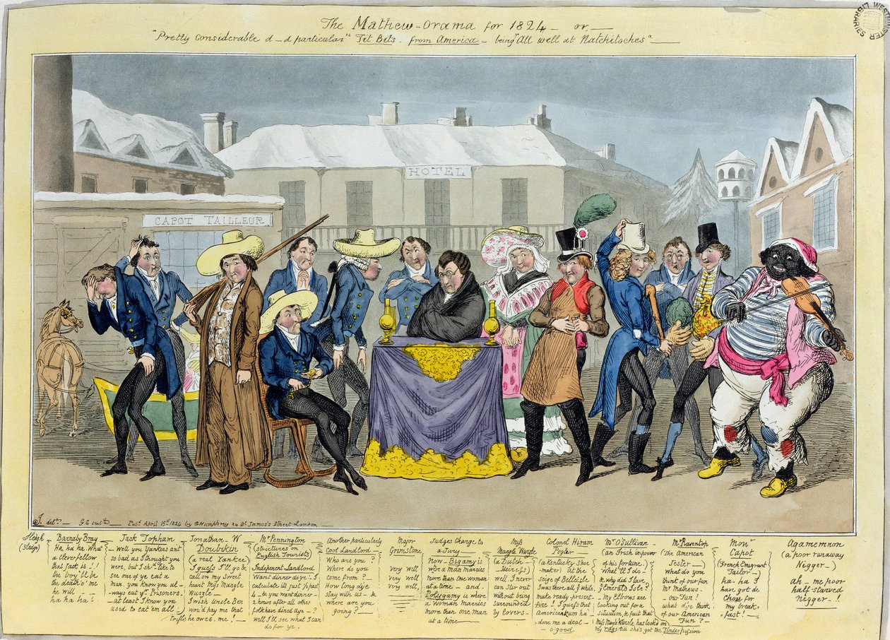1824 için Mathew-Orama, pub. G. Humphrey, 1824 (renkli gravür) by Isaac, Robert and George Cruikshank