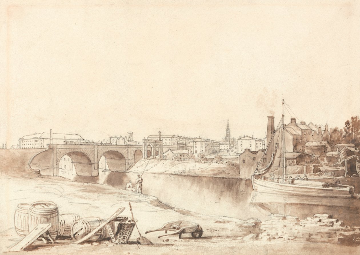 Irwell Üzerindeki Köprü ve Manchester'a Giriş by Isaac Shaw