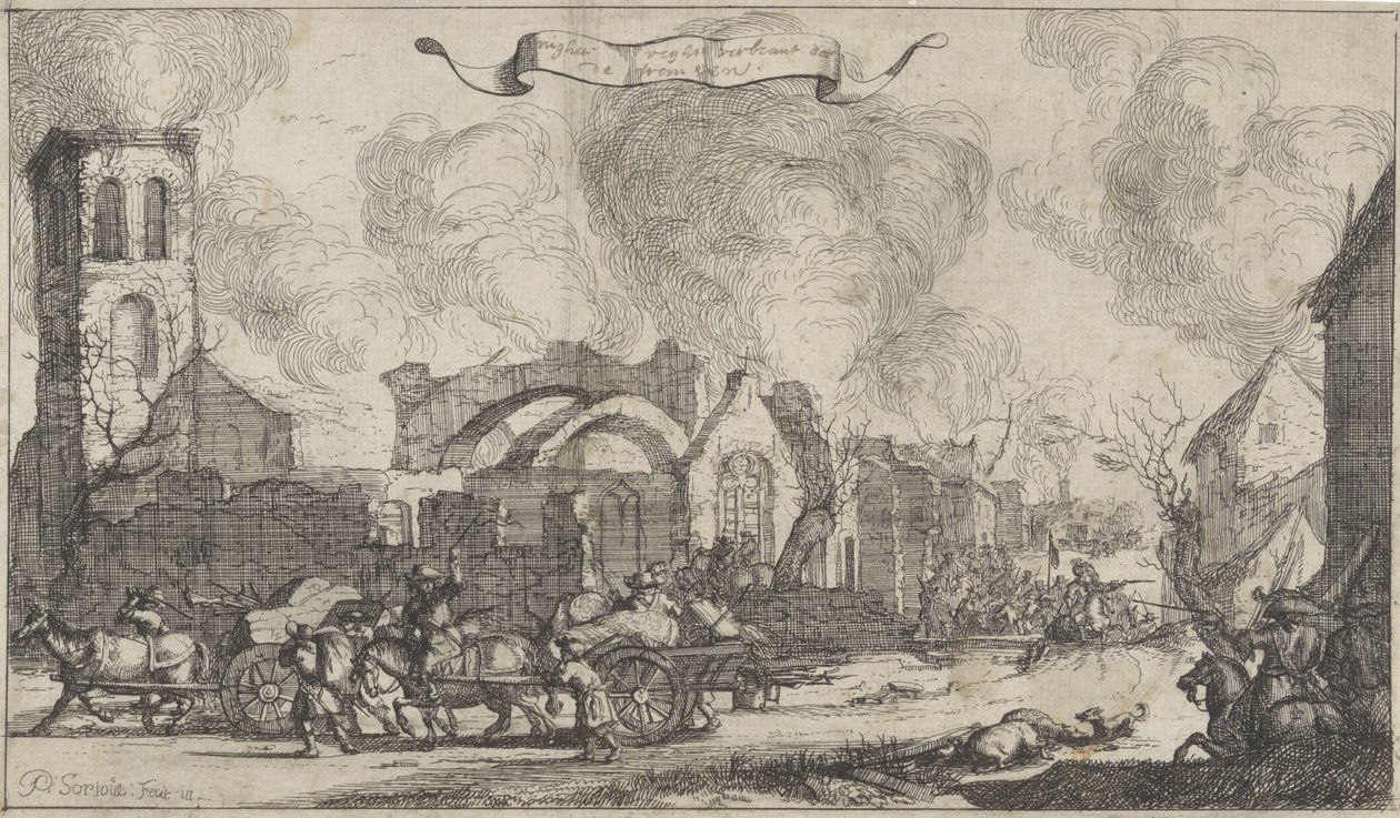 Fransız birlikleri, Nigtevecht köyünün yıkıntıları arasında yağma ve ateş ediyor, 1672 1672