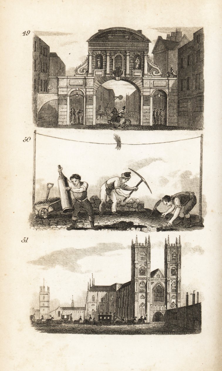 Temple Bar, Paviors ve Westminster Abbey by Isaac Taylor