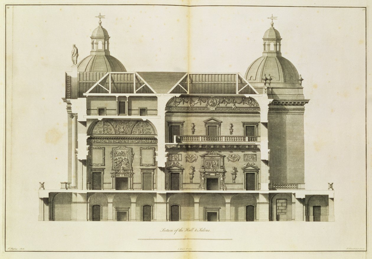 Houghton Hall: Pierre Fourdrinier tarafından oyulmuş Salon ve Salon