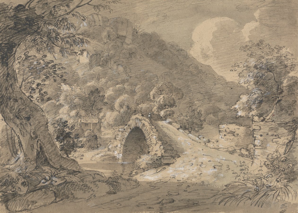 Köprü ve Ev ile Dağlık Manzara by Isaac Weld
