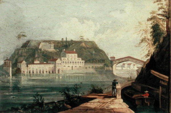 Fairmount Waterworks, W. H. Bartlett tarafından c.1835 tarihli bir gravürden sonra (tuval üzerine yağlı boya) by Isaac Williams