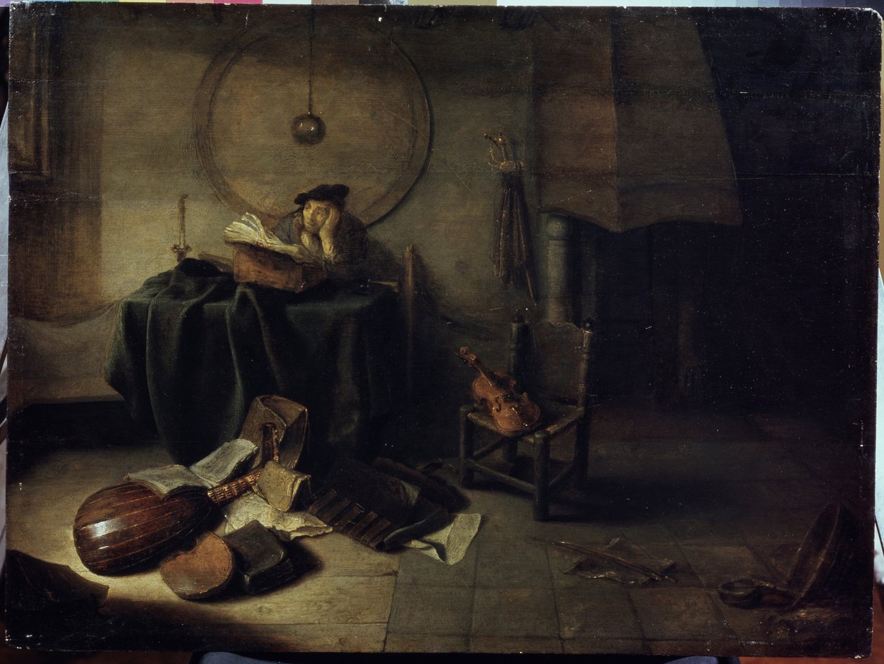 ""Melankoli II"" (Melankoli II (stüdyosunda bilim adamı)) Müzik okuyan bir adam, dalgın ifade. Resim Isaac de Jouderville (1613-1648) Serpoukhov, Devlet Tarih ve Sanat Müzesi by Isaac de Jouderville
