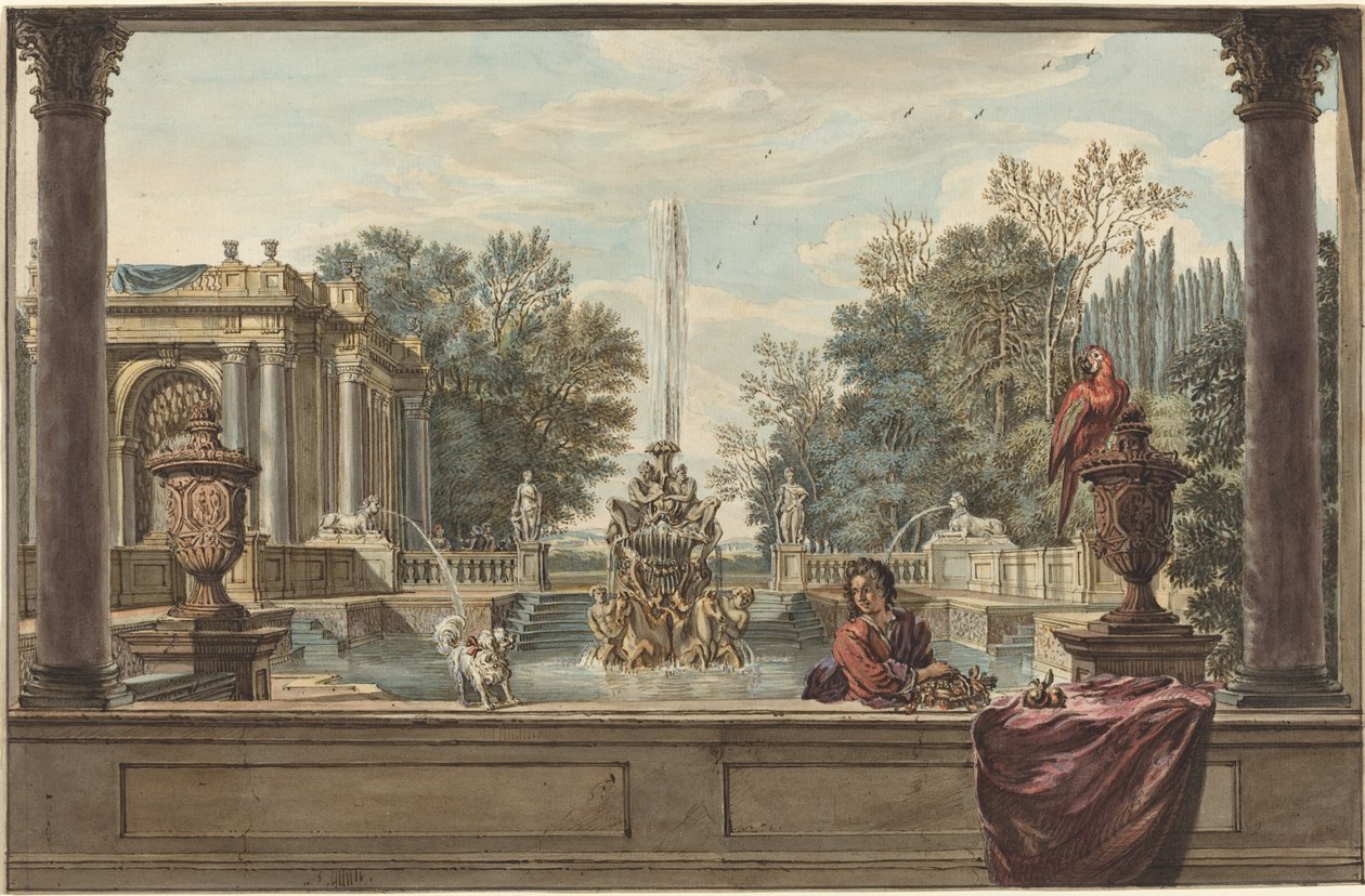 Papağan, Kaniş ve Adam ile İtalyan Bahçesi by Isaac de Moucheron