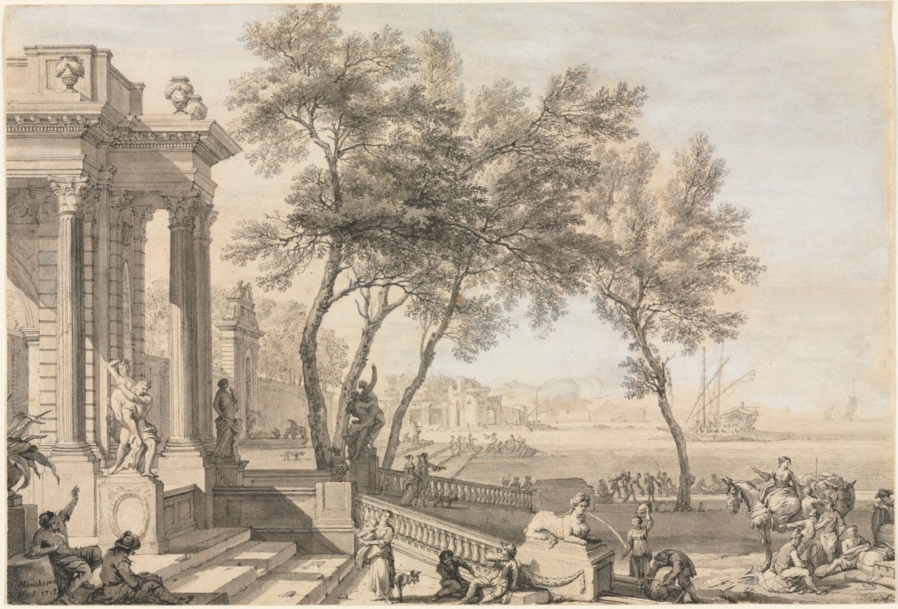 Mimari ve Figürlerle Fantastik Liman Manzarası by Isaac de Moucheron