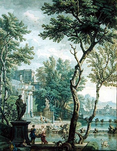İdeal Saray ve Park (kalem ve kahverengi mürekkep ve kağıt üzerine wc) by Isaac de Moucheron