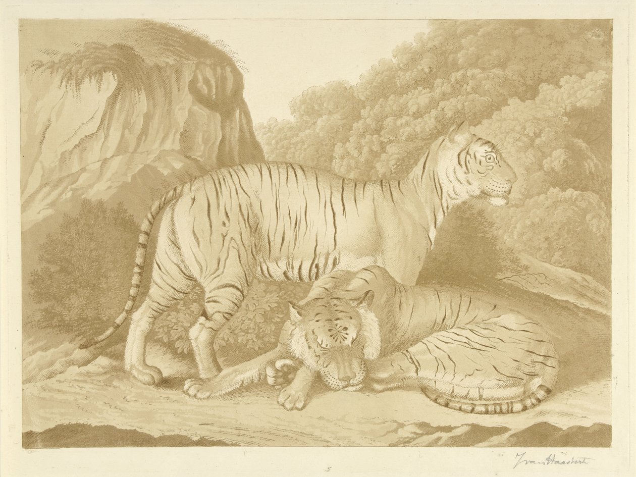 Bir manzara içinde iki kaplan by Isaac van Haastert (signed by artist)