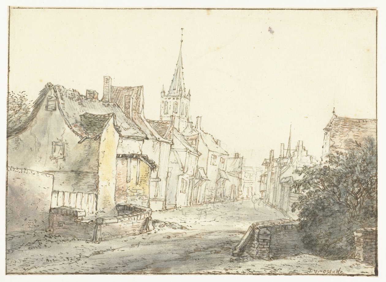 Bir Köyde veya Kasabada Bir Sokak Dorpsstraat by Isaac van Ostade