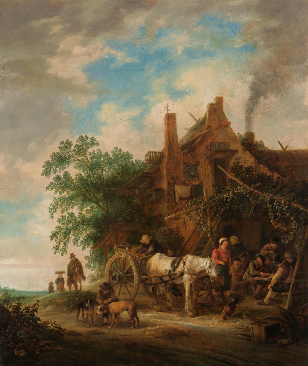 Atlı ve vagonlu kır hanı by Isaac van Ostade