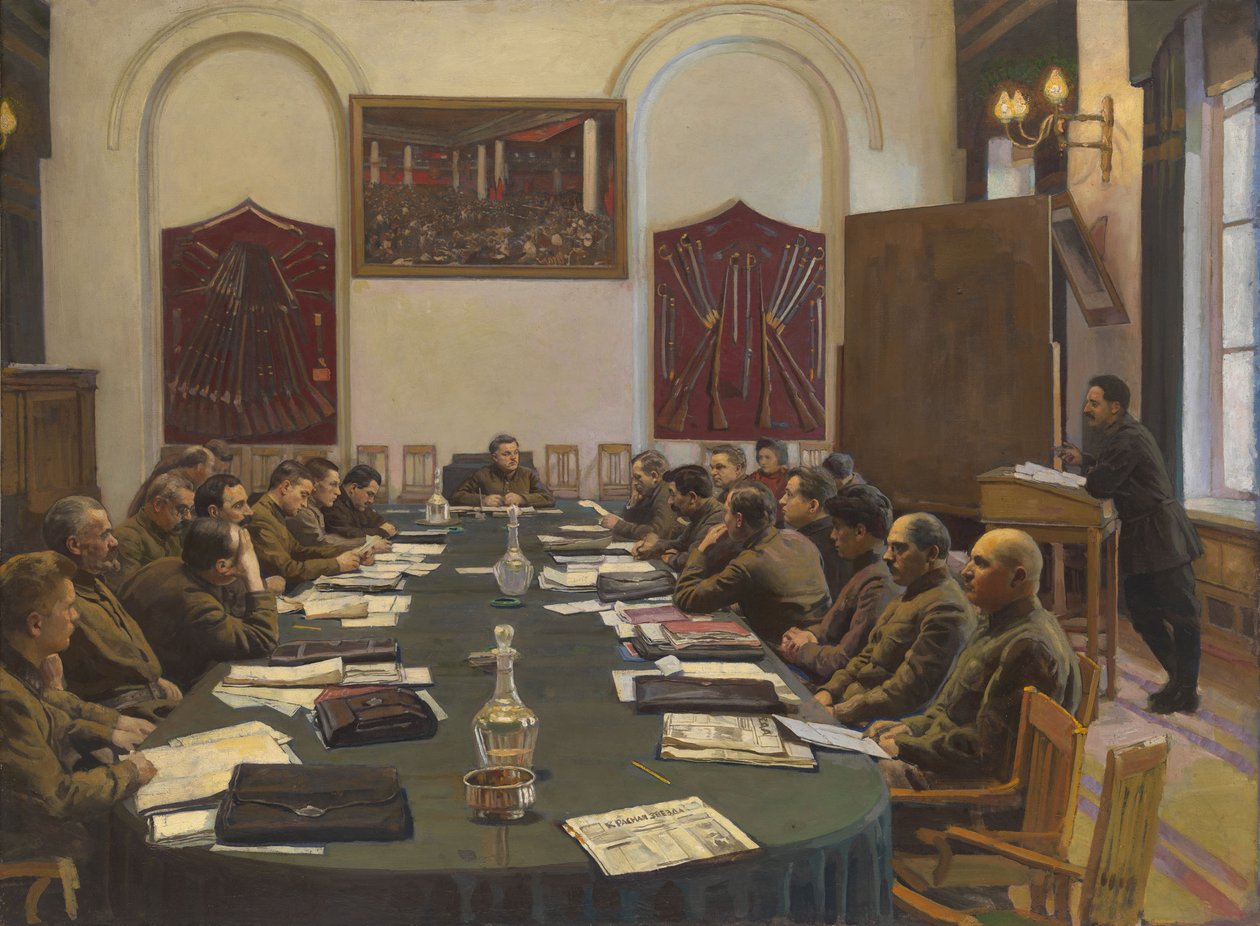 Kliment Voroshilov başkanlığındaki SSCB Devrimci Askeri Konseyi Meclisi by Isaak Israilevich Brodsky