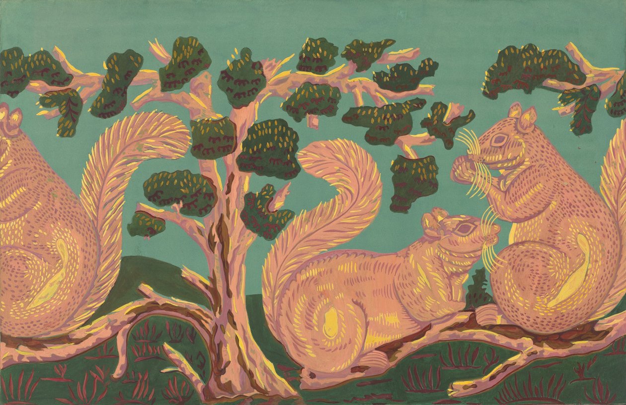 Bandbox Tasarımı - Sincaplar, c. 1938. by Isabella Ruth Doerfler