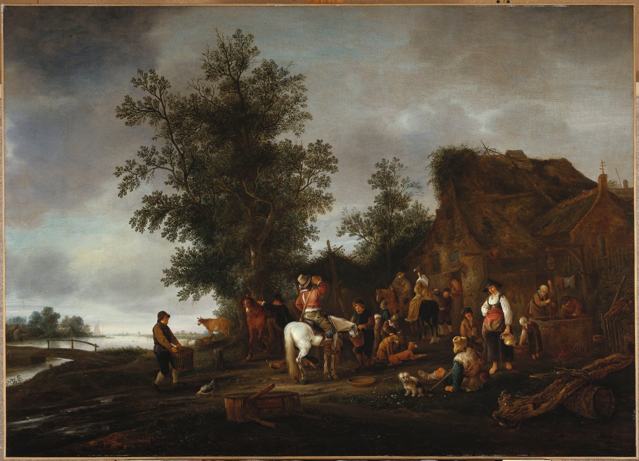 Nehir kenarındaki bir tavernada kendilerini yenileyen gezginler, 1664 by Isack van Ostade