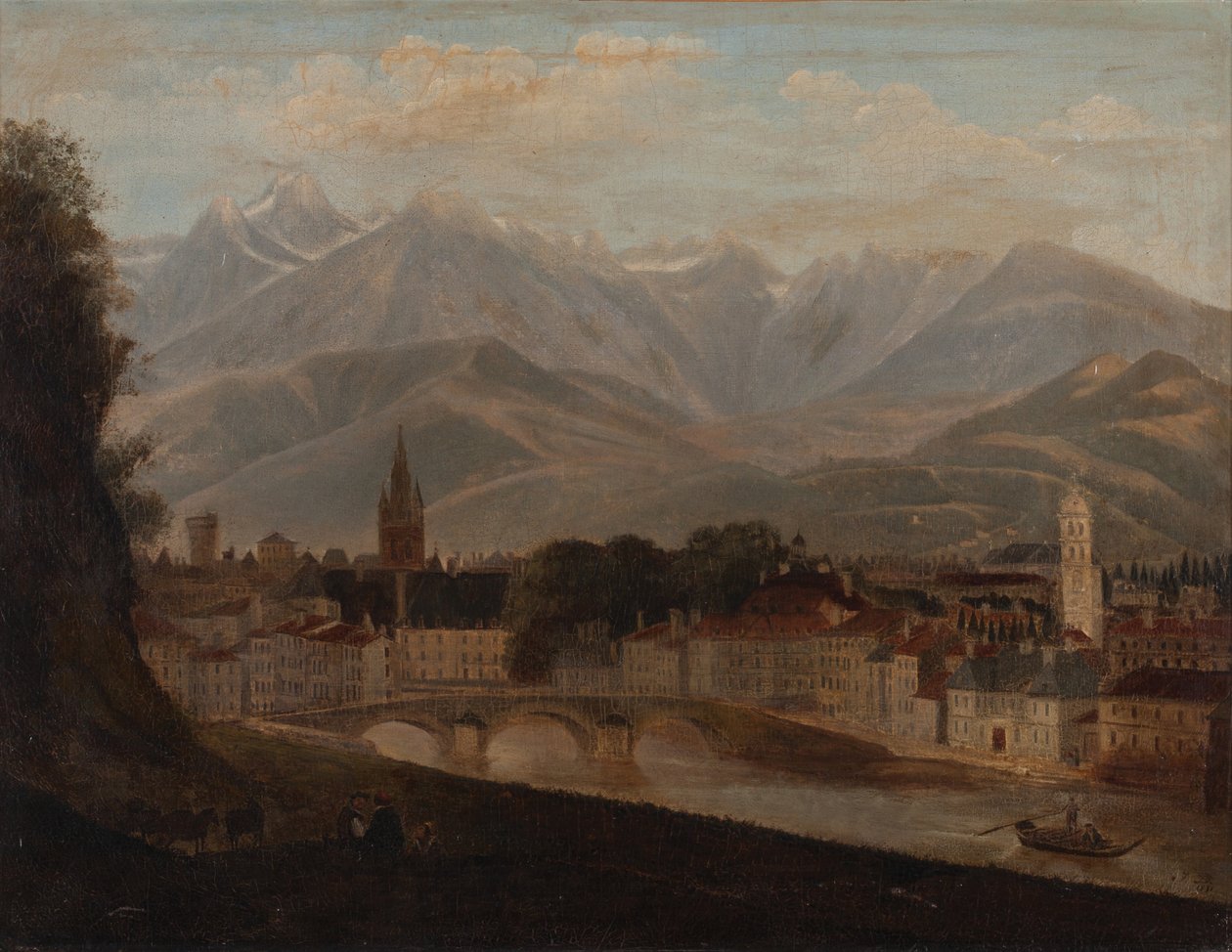 Arka planda Belledonne sıradağları olan Grenoble'ın görünümü 1831 (Tuval üzerine yağlı boya) by Isidore Dagnan