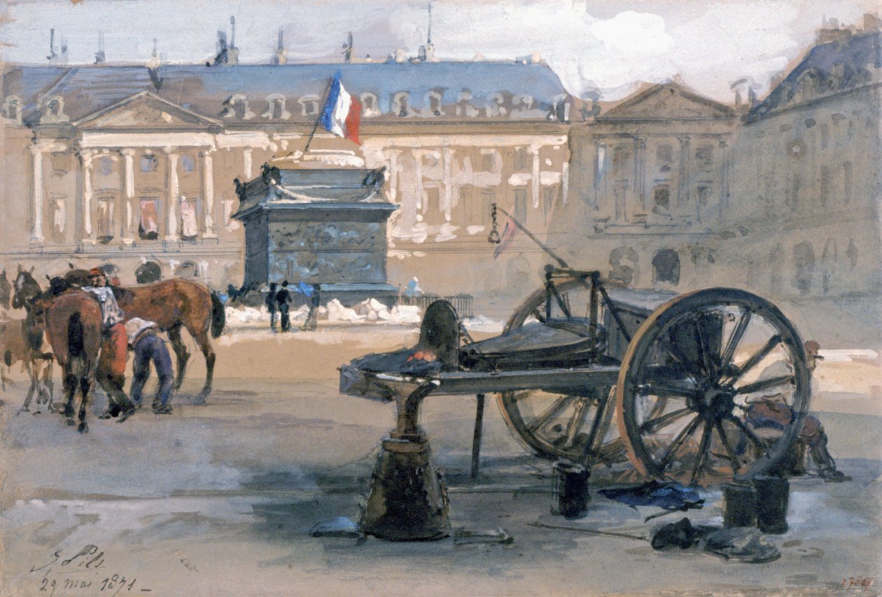 Vendome Sütunu'nun Düşüşü, 29 Mayıs 1871 (kağıt üzerine suluboya) by Isidore Pils