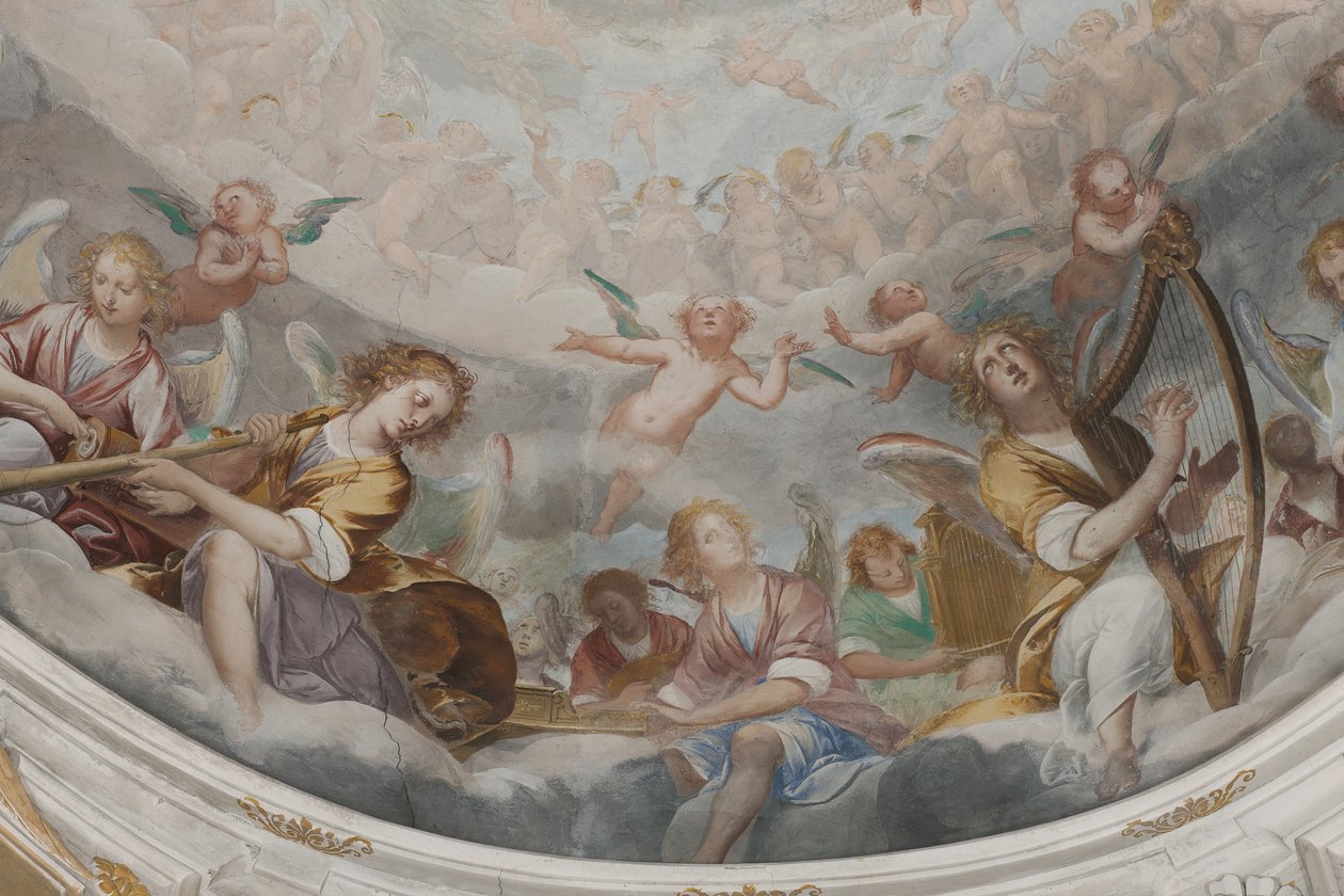 Melekler, müzisyen melekler ve puttolar, ebedi Baba ile Cennet detayı, c.1623-34 (3496185 detayı) by Isidoro Bianchi