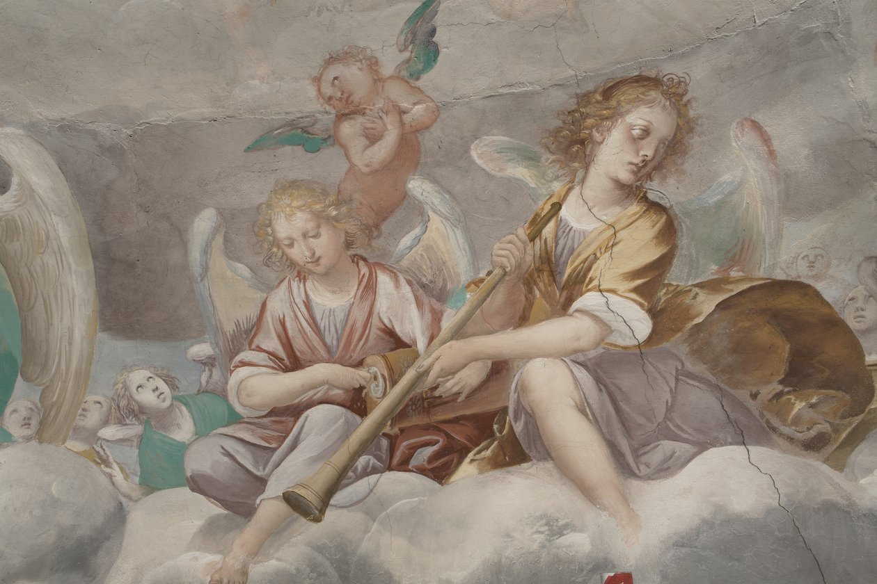 Melekler, müzisyen melekler ve puttolar, ebedi Baba ile Cennet detayı, c.1623-34 (3496185 detayı) by Isidoro Bianchi