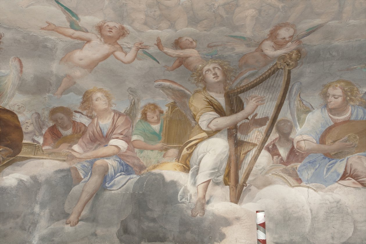 Melekler, müzisyen melekler ve puttolar, ebedi Baba ile Cennet detayı, c.1623-34 (3496185 detayı) by Isidoro Bianchi