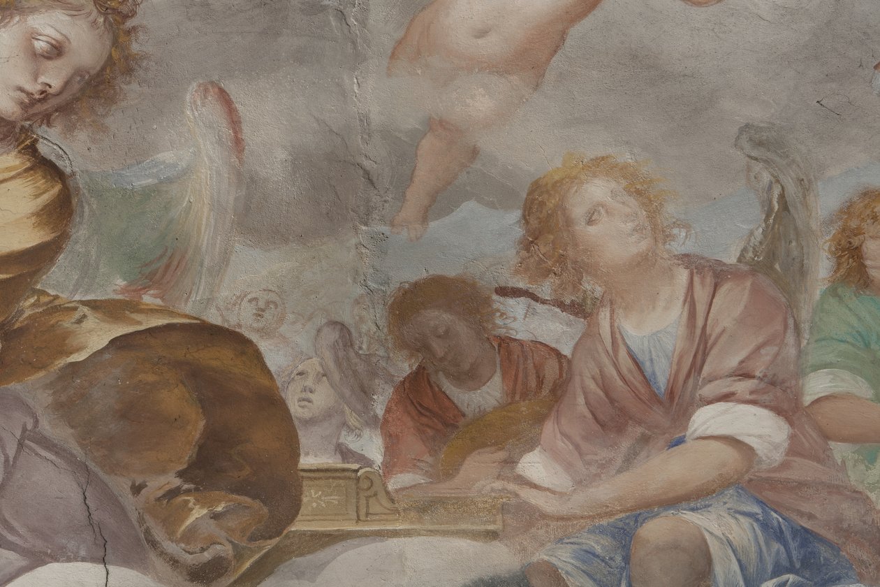 Melekler, müzisyen melekler ve puttolar, ebedi Baba ile Cennet detayı, c.1623-34 (3496185 detayı) by Isidoro Bianchi