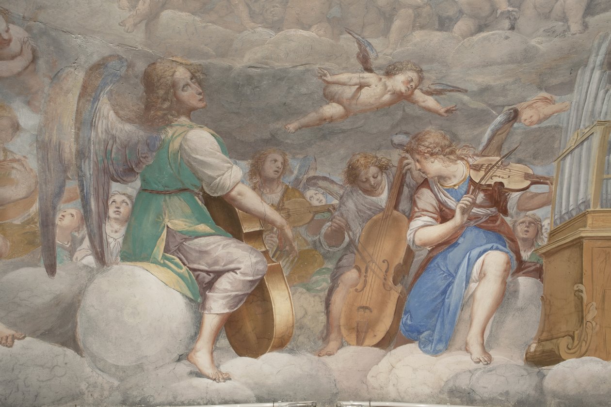 Melekler, müzisyen melekler ve puttolar, ebedi Baba ile Cennet detayı, c.1623-34 (3496185 detayı) by Isidoro Bianchi