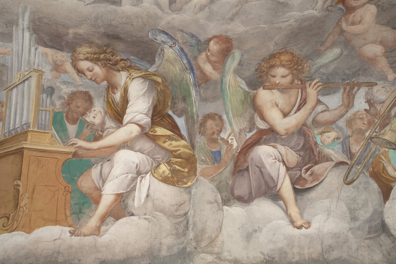 Melekler, müzisyen melekler ve puttolar, ebedi Baba ile Cennet detayı, c.1623-34 (3496185 detayı) by Isidoro Bianchi