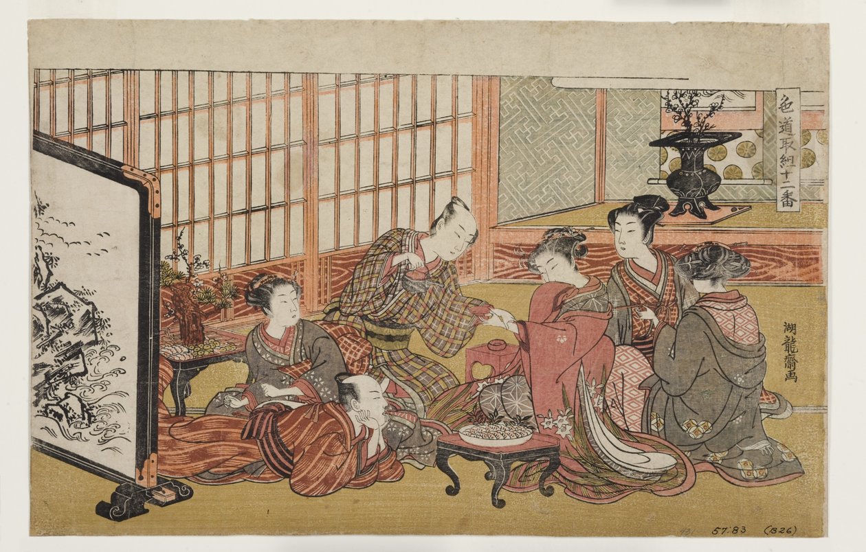 Zengin bir evde ziyafet, 1770-74 (tahta blok) by Isoda Koryusai