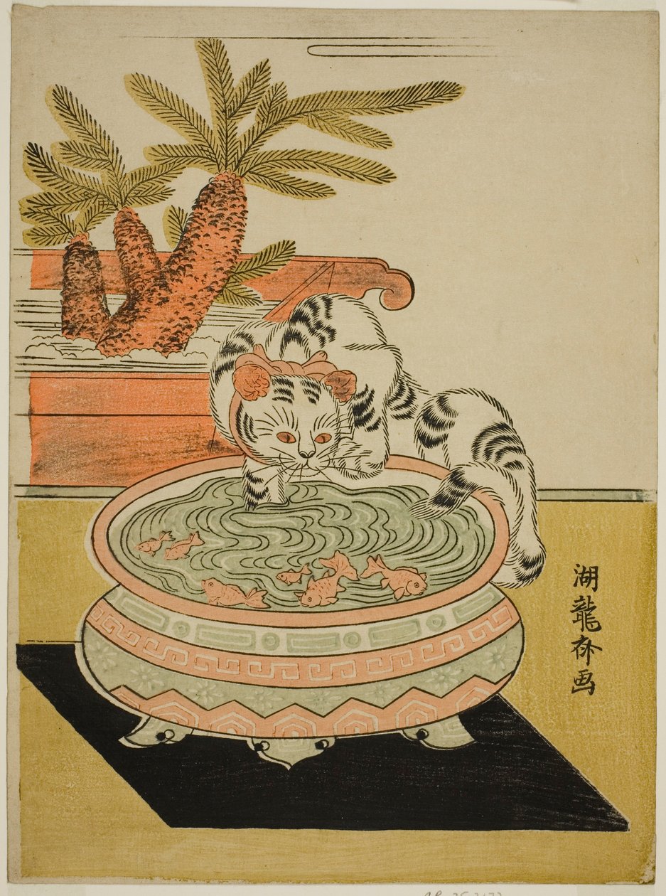 Japon Balığında Kedi Pençesi by Isoda Koryusai