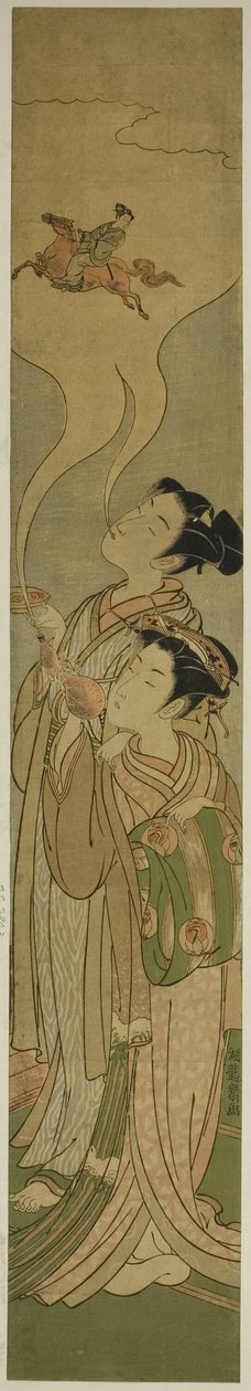 Bir Atı ve Biniciyi Canlandıran Çift (Tekkai [Çince: Li Tieguai] ve Chokaro [Çince: Zhang Guo Lao] parodisi) by Isoda Koryusai