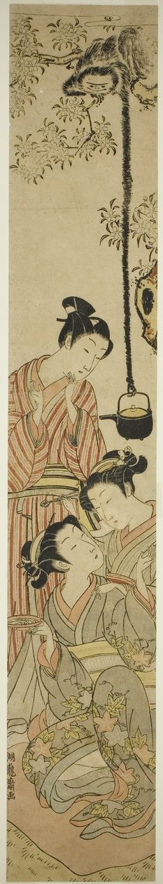 Gibbon, çiçek izleme partisinden saki kap kapıyor by Isoda Koryusai