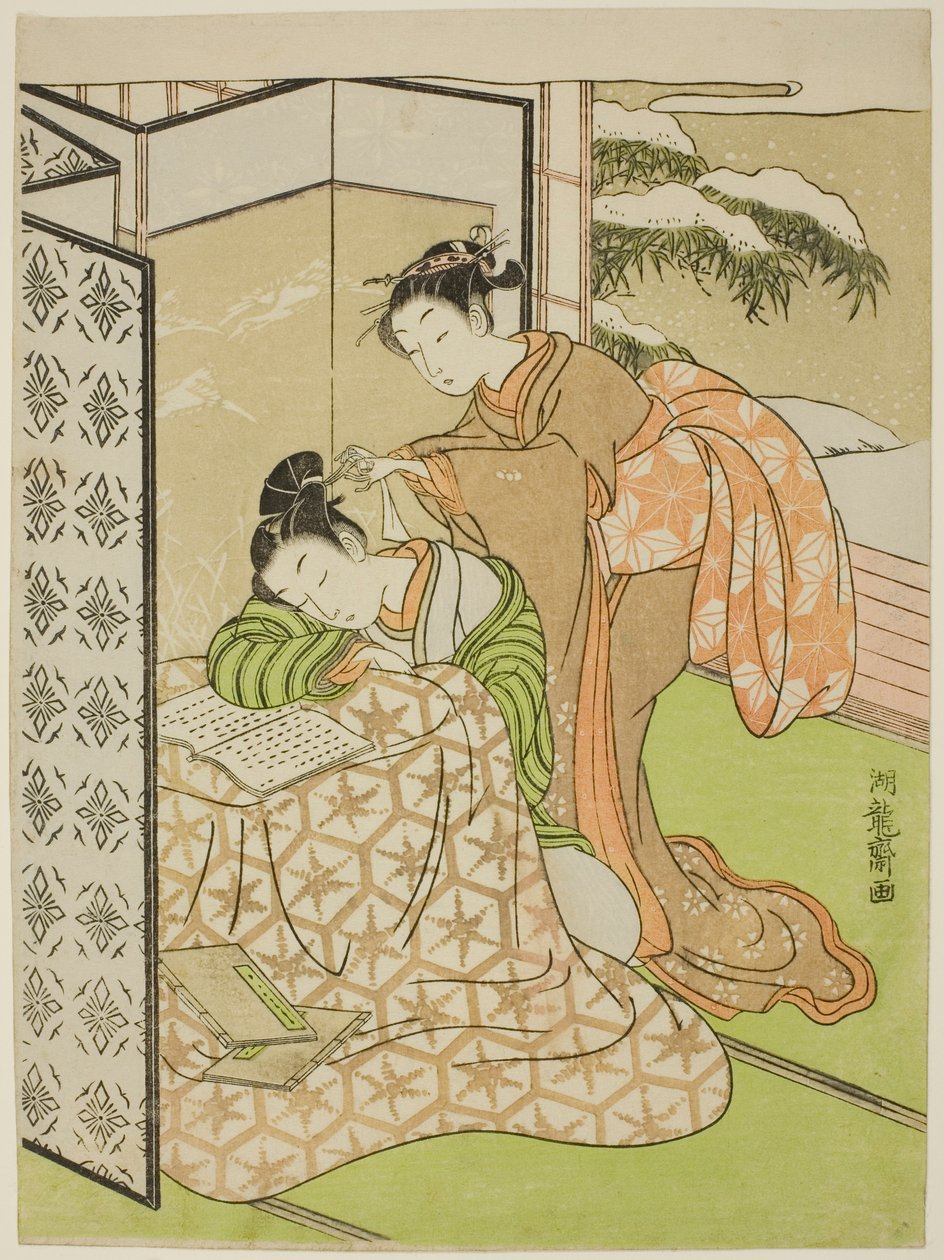 Uyuyan Genç Adama Şaka Yapan Kız by Isoda Koryusai