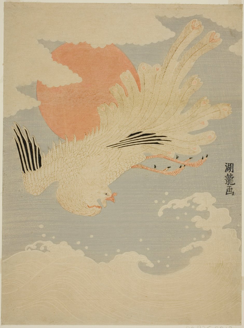 Sabah Güneşi Önünde Dalgaların Üzerinden Uçan Phoenix by Isoda Koryusai