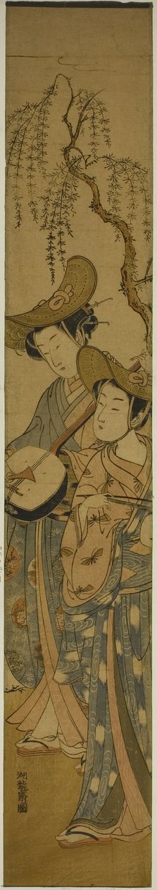 Bir Söğüt Ağacının Altında İki Gezici Müzisyen by Isoda Koryusai