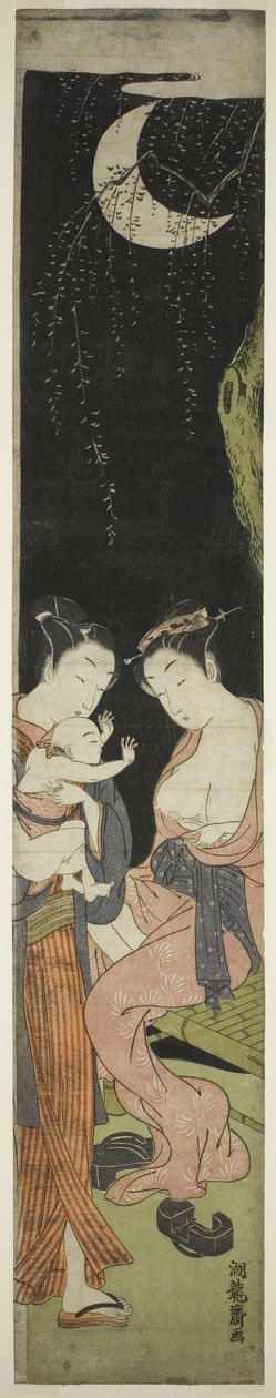 Mehtaplı bir gecede bebek oğlu olan genç bir çift by Isoda Koryusai