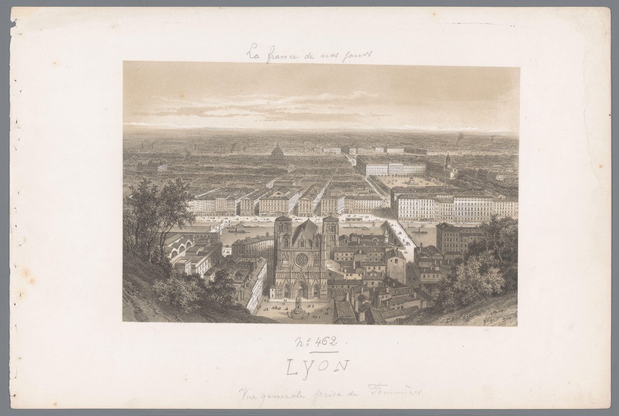 Zicht op Lyon en de kathedraal vanaf Fourvière Lyon. Fourvières