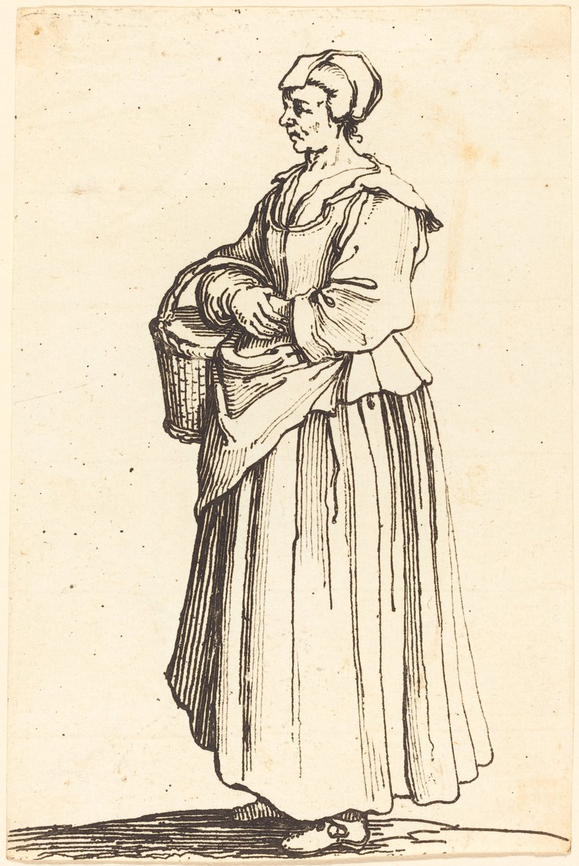 Köylü Kadın Sepetli, Profilde, Sola Dönüyor by Israel Henriet after Jacques Callot