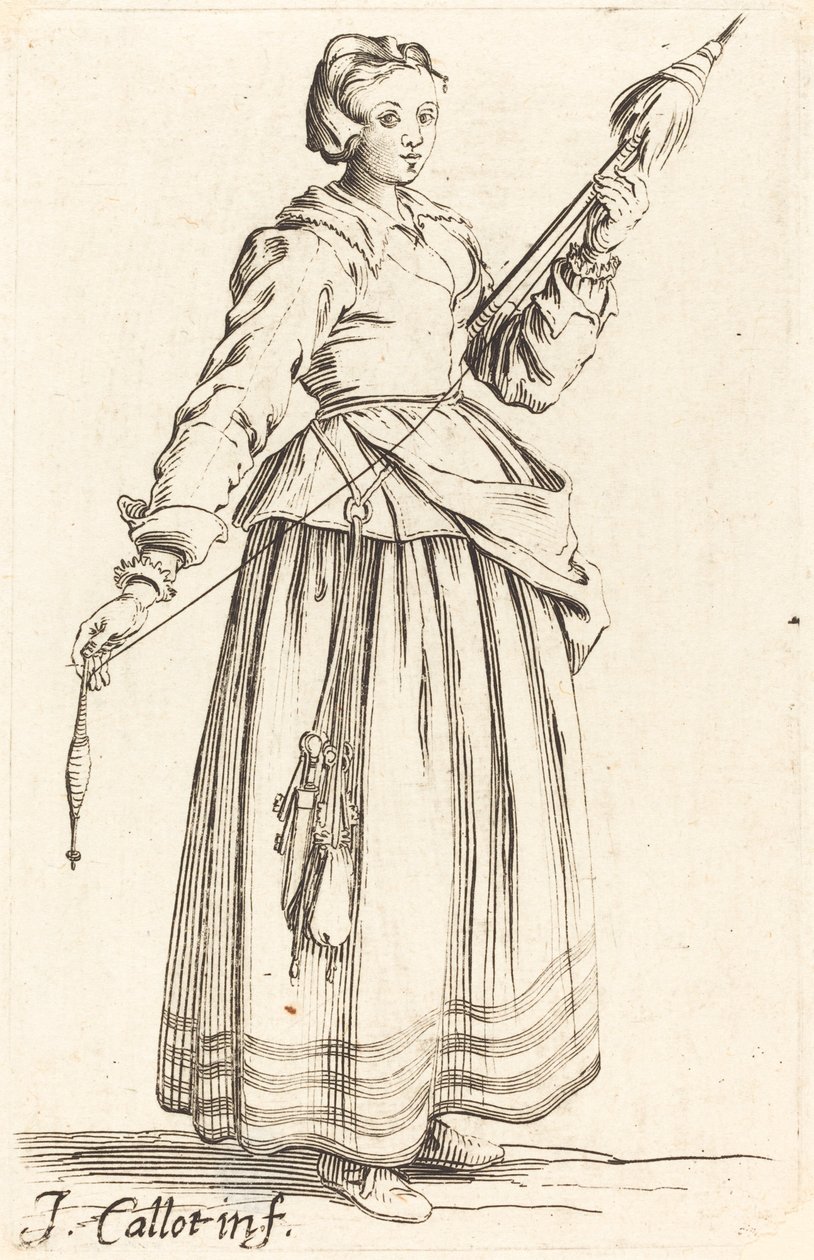 Yüzü Sağa Bakmış Distafflı Genç Kadın by Israel Henriet after Jacques Callot