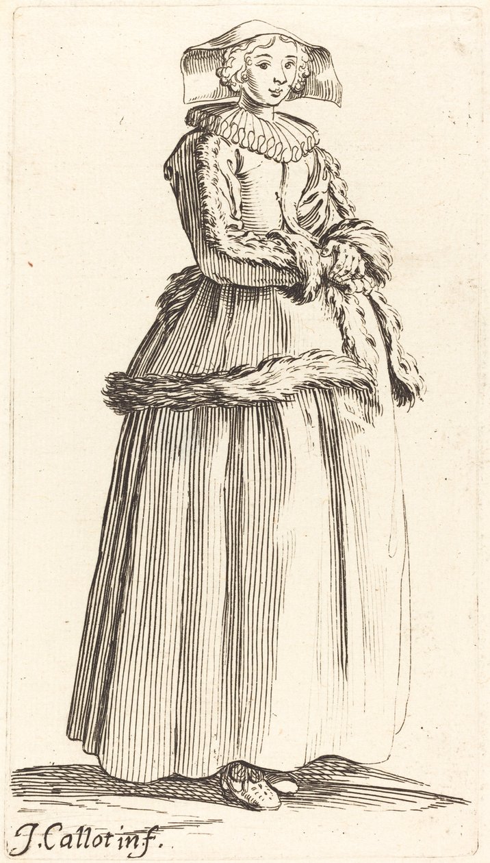 Elleri Katlanmış, Sağa Bakan Genç Kadın by Israel Henriet after Jacques Callot