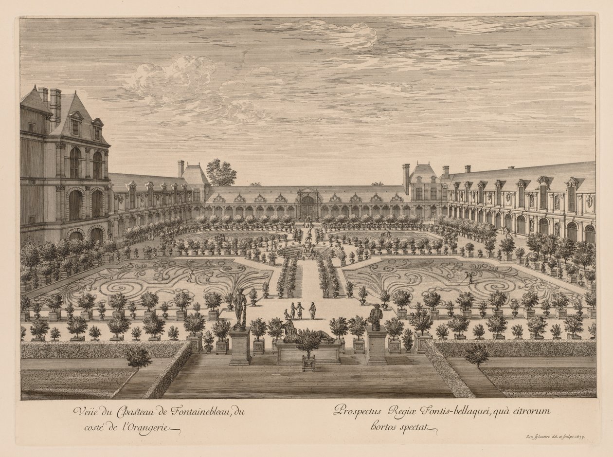 Orangery'den Château de Fontainebleau'nun görünümü by Israël Silvestre