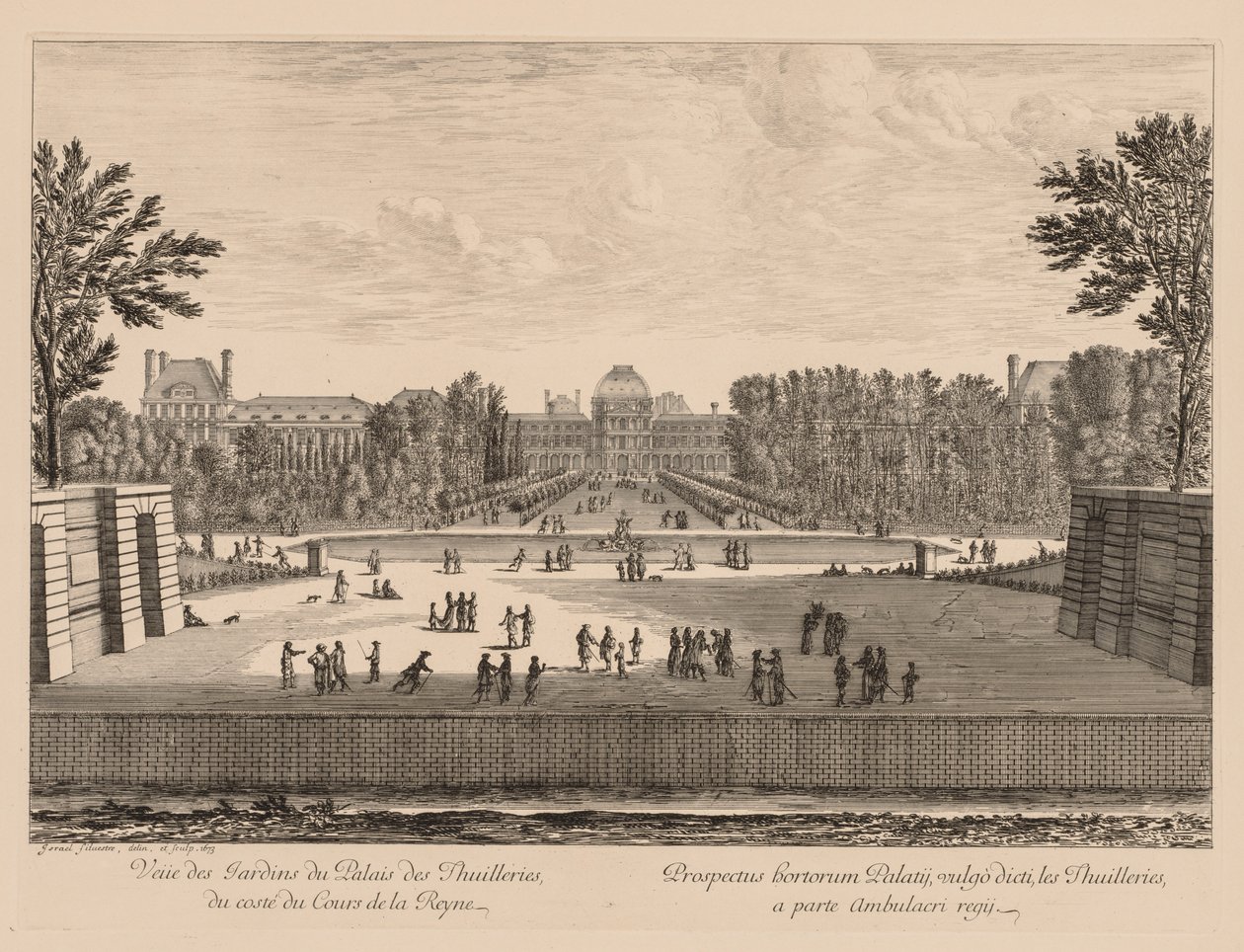 Queens avlusundan Saray ve Tuileries bahçelerinin görünümü by Israël Silvestre