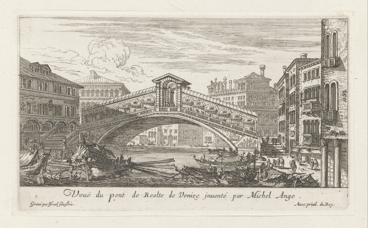 Rialto köprüsü ve Büyük Kanal, Venedik manzarası by Israël Silvestre