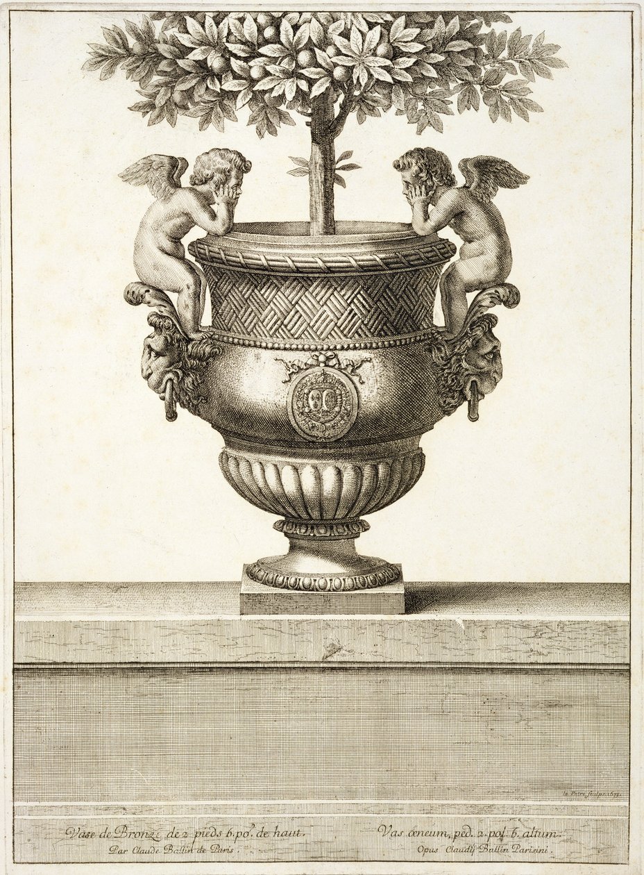 Narenciye ağaçları için kullanılan bronz çömleği, 'Versailles Görünümleri ve Planları'ndan bir çizim, Paris, c.1664-89 (gravür) by Israel the Younger (after) Silvestre